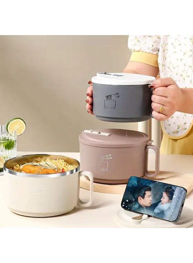 Grey Insulated Stainless Steel Mixing Bowl With Lid 1200ml Rust Resistant Spill Proof Heat Insulation - Image 1